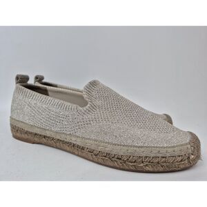 Brunello Cucinelli Metallic Silver Stretch Knit Monili Espadrilles Size 38.5